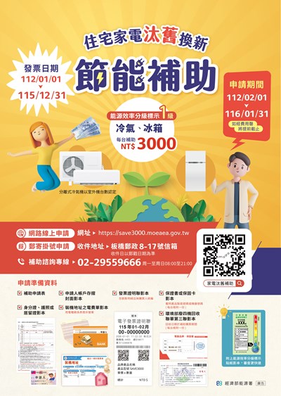 經濟部115年度「住宅家電汰舊換新節能補助」海報