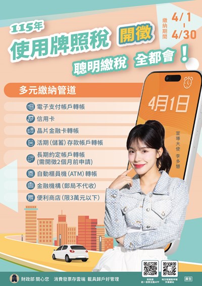 提醒納稅義務人如期繳納115年度使用牌照稅海報-中文版
