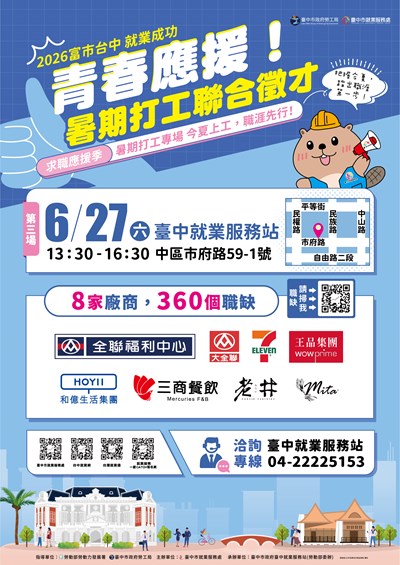 宣導「富市台中 就業成功」暑期打工聯合徵才資訊海報
