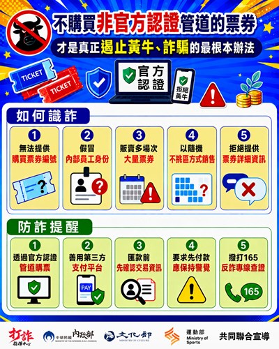 中央辦理「防制黃牛票詐騙」聯合宣導活動海報