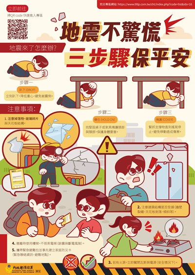 地震不驚慌三步驟保平安海報